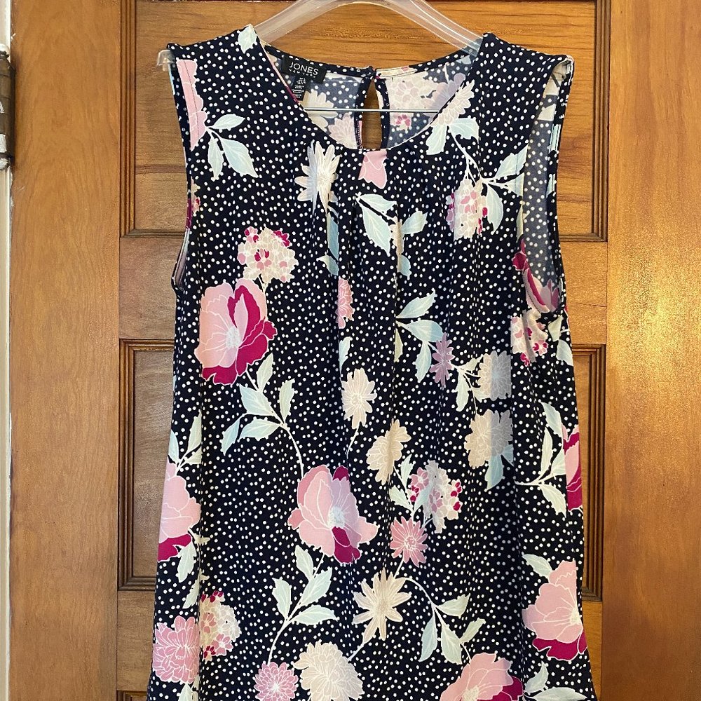 Jones New York Black Floral Sleeveless Blouse Size Large